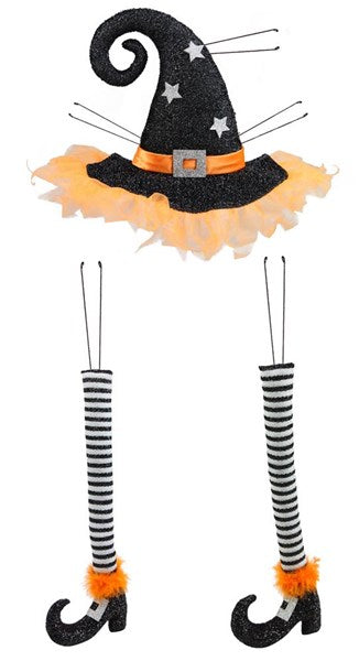 Black And Orange Witch Hat And Leg Decor Kit Three Piece Kit