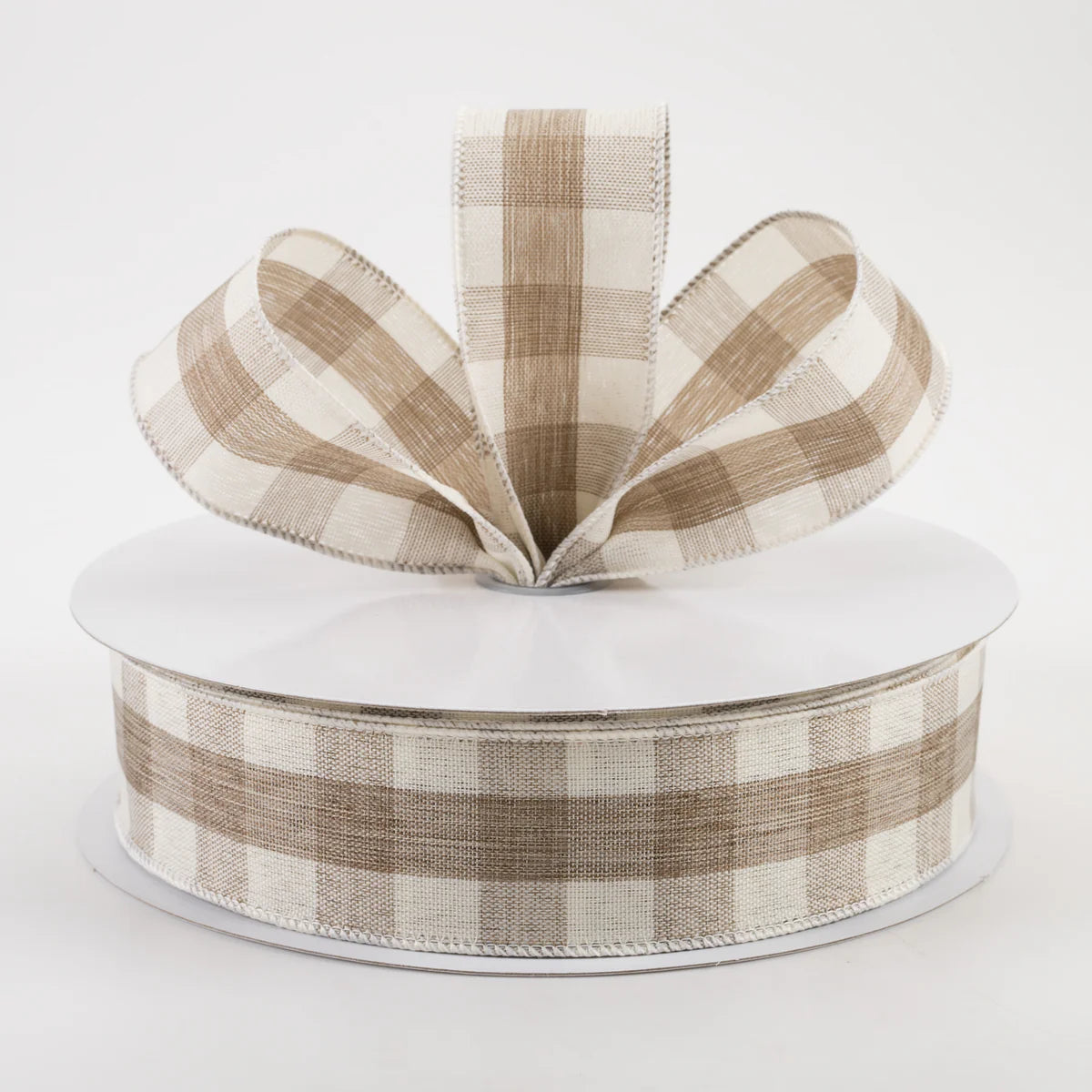 1.5 Inch By 50 Yard Cream And Brown Woven Check Ribbon