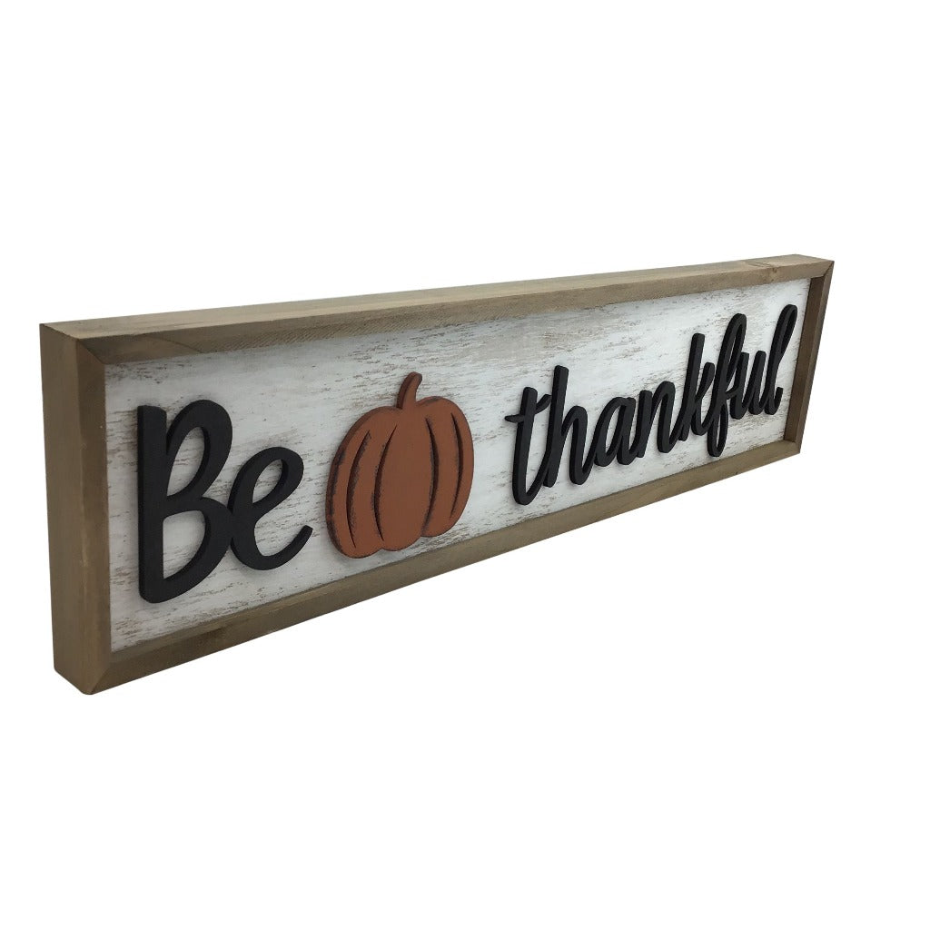 24 Inch x 6 Inch Be Thankful Wood Sign in Frame