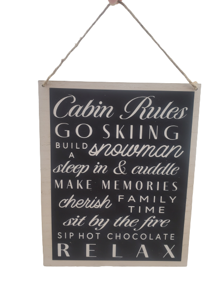 Cabin Rules Faux Wood Chalkboard Sign