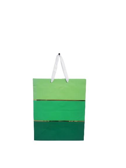 Green Gift Bag With  Stripes And  Small White Stripes