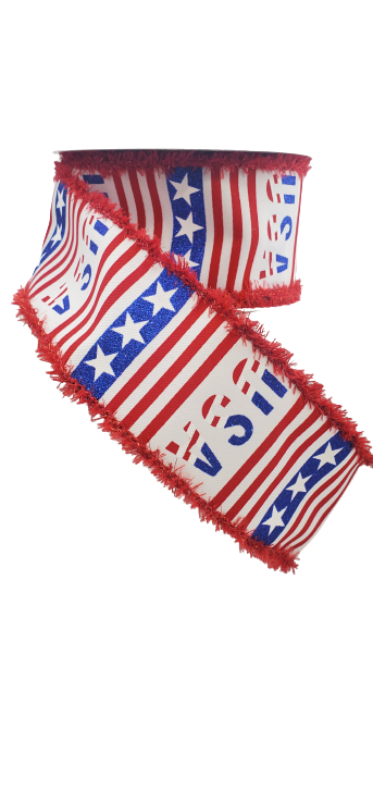 2.5 Inch USA Stars And Stripes With Tinsel Edge Ribbon