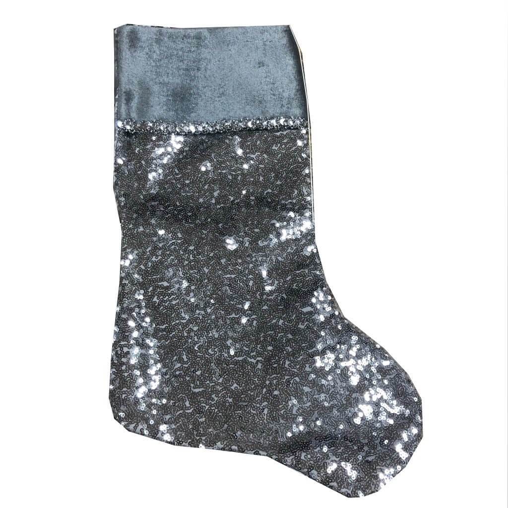 20.5 Inch Silver Sequined Stocking