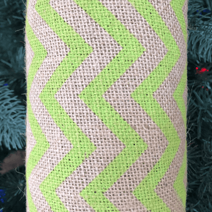 22 Inch by 10 Yards Designer Burlap Natural With Lime Pattern