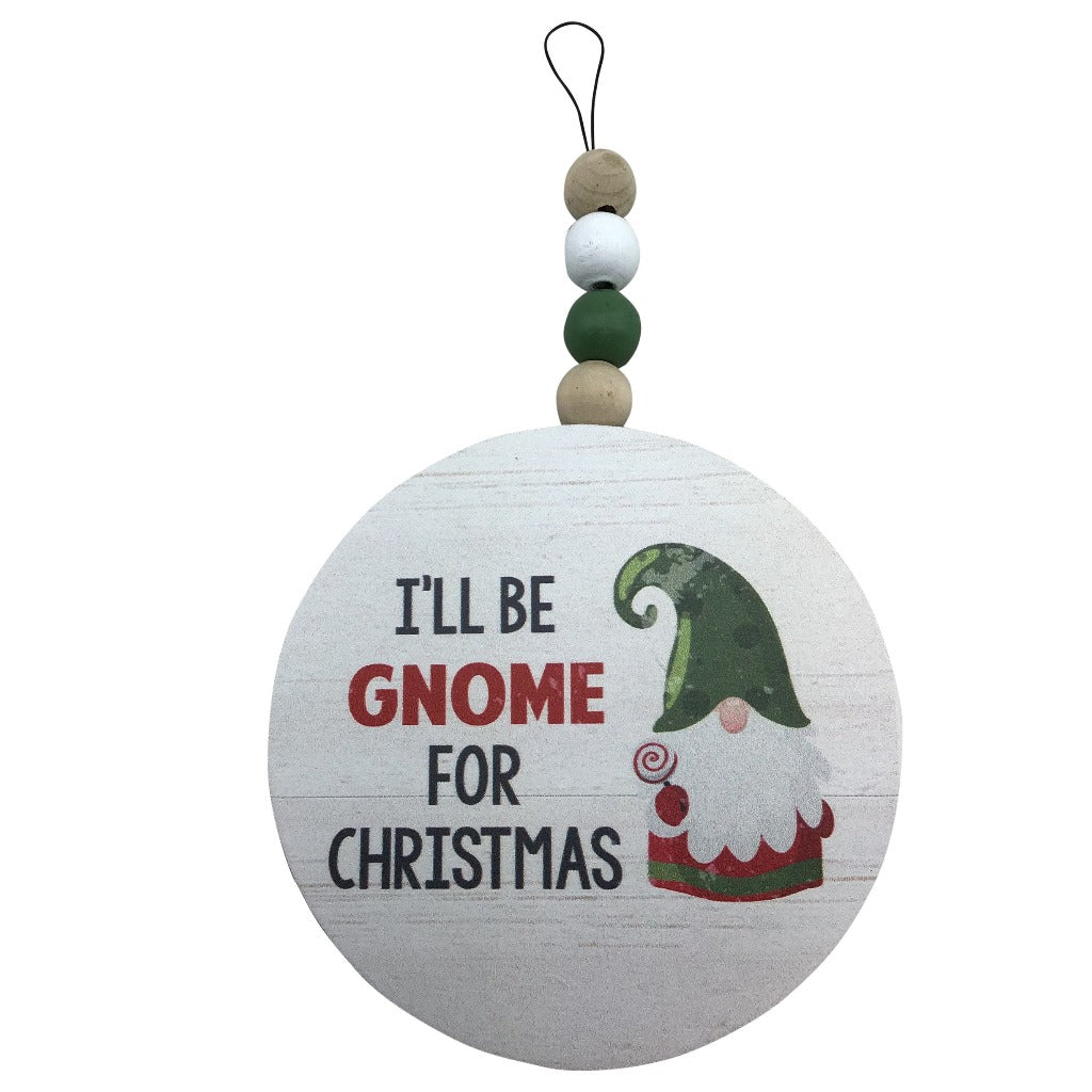 Wooden Gnome Disc Ornament with Beads 4 Styles