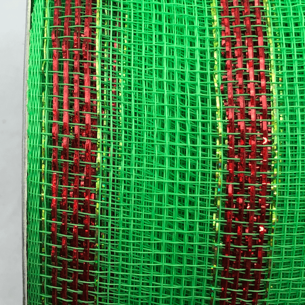 4 Inch by 25 Yards Designer Netting Green and Red Striped Glamour