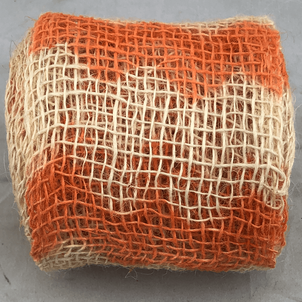 4" x 5 YDS Designer Chevron Jute Natural with Orange Pattern Ribbon