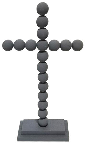 13 Inch Gray Tabletop Wood Bead Cross