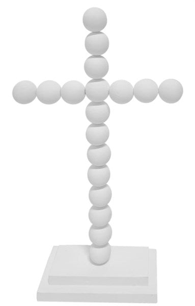 13 Inch White Tabletop Wood Bead Cross