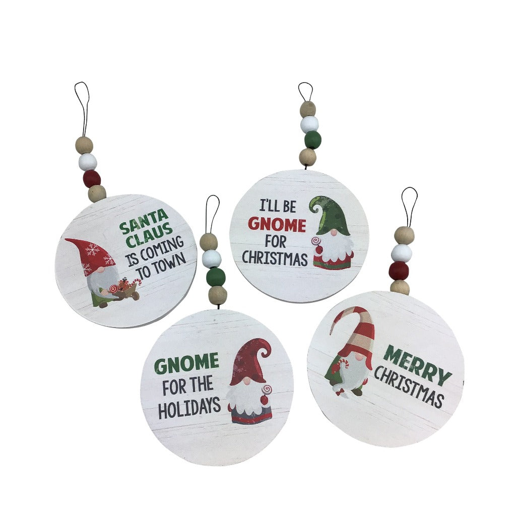 Wooden Gnome Disc Ornament with Beads 4 Styles