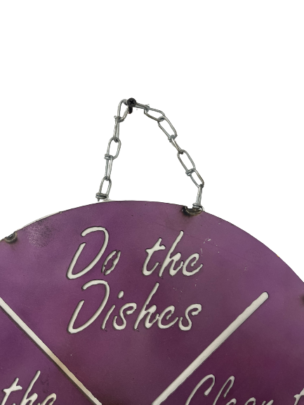 Spin For Chore Purple Metal Hanging Sign