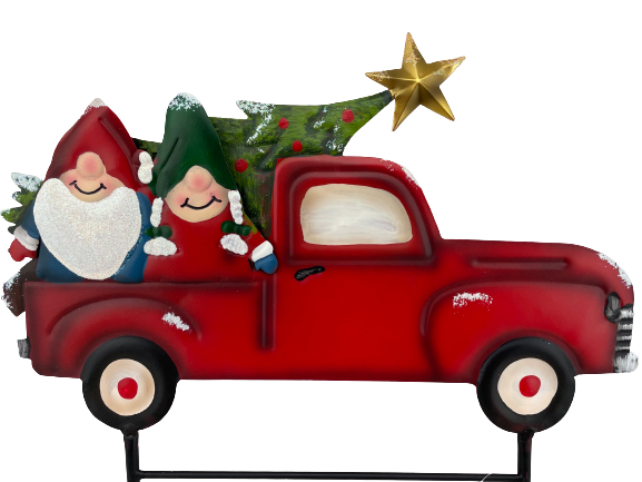 Red Metal Truck with Gnome