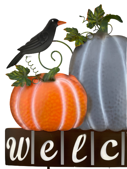 Metal Welcome with Three Pumpkins Stake