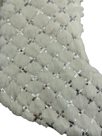 White Glitter Sequin Fur Stocking