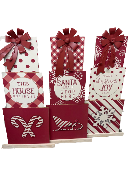 Wood Red And White Holiday Word  Sign 3 Styles