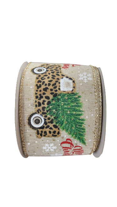 2.5 Inch Ribbon Cream Background With Leopard Truck