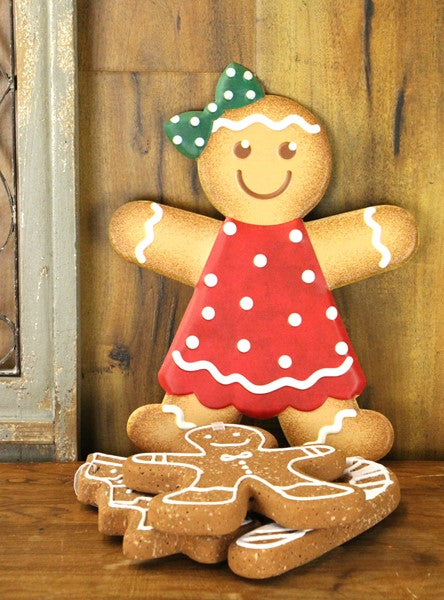 13 Inch Red And Green Metal Gingerbread Girl Sign