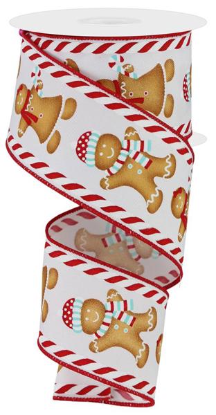2.5 Inch White Red Ice Blue Gingerbread Boy And Girl Ribbon