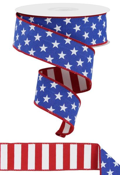 1.5 Inch By 10 Yards Stars and Stripes Double Sided Ribbon