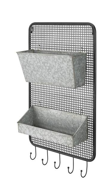 Style Well Black and Galvanized Metal Wall Organizer with 5 Hooks