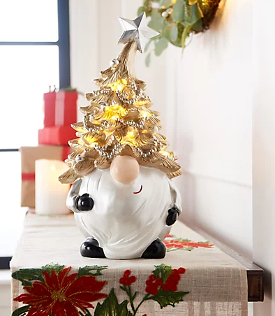 Kringle Express Resin Gnome With Illuminated Accents - Gold