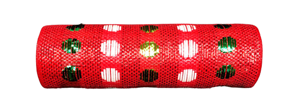 10 Inch by 10 Yard Red Green White Polka Dot Mesh