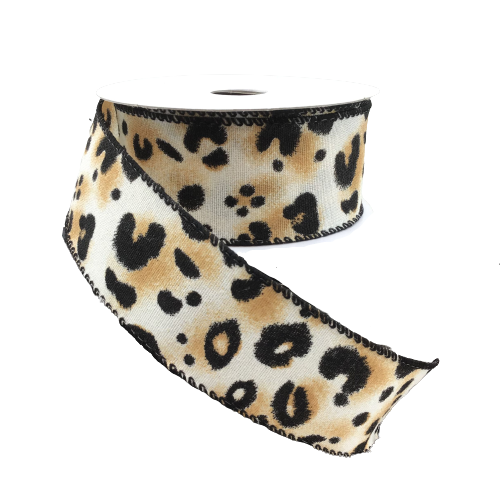 1.5 Inch Cheetah Print Black Wired Edge Ribbon