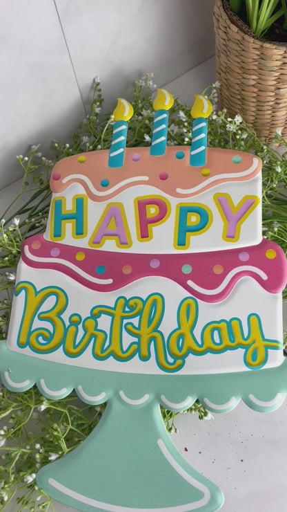Metal Happy Birthday Cake Sign
