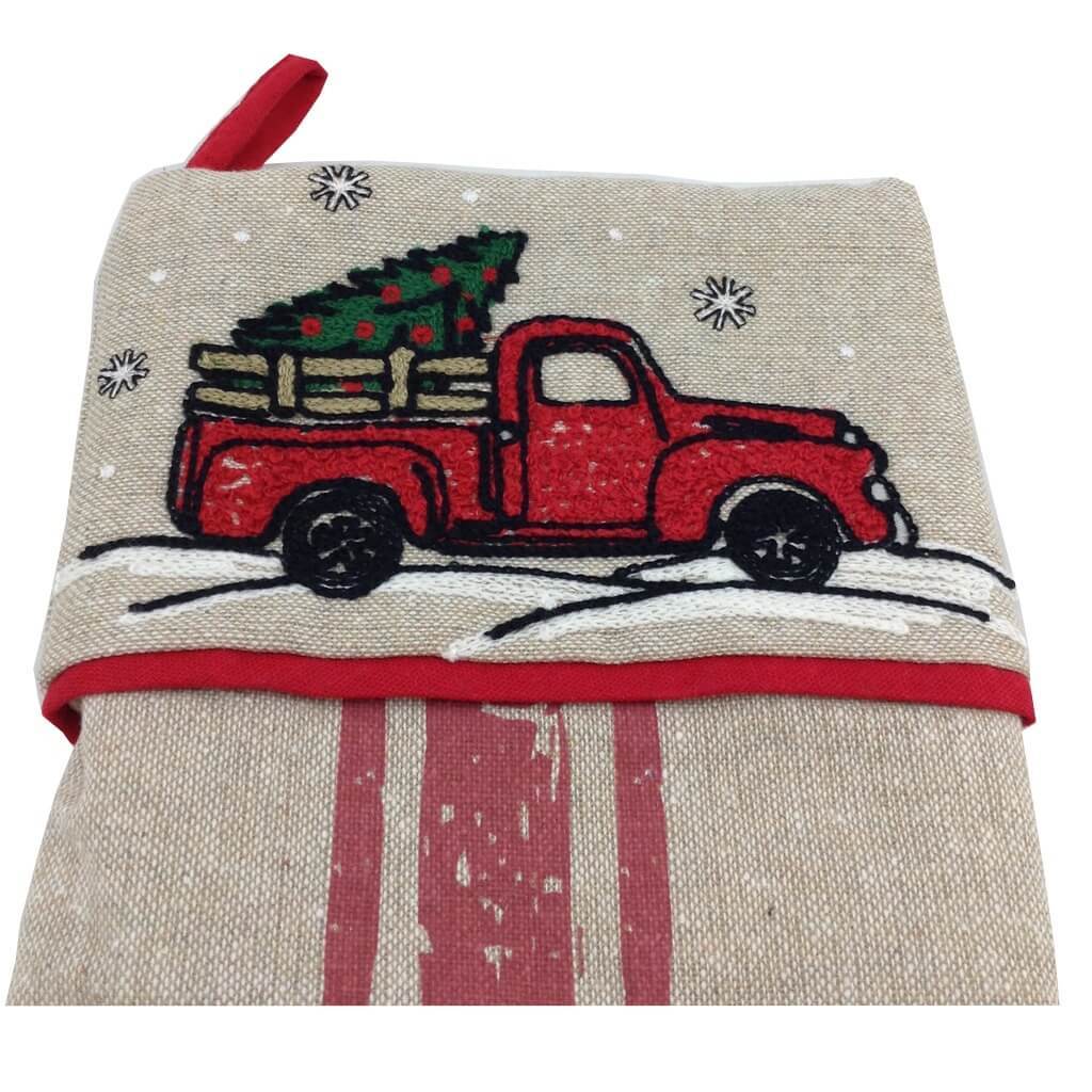 Fabric Christmas Stocking With Truck Or Bicycle Design 2 Assorted Styles