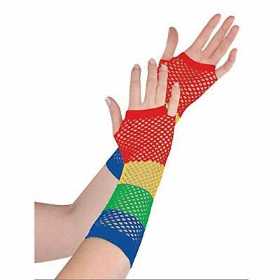 Amscan Adult Women's Long Rainbow Fishnet Gloves Deluxe Halloween Costume, OS