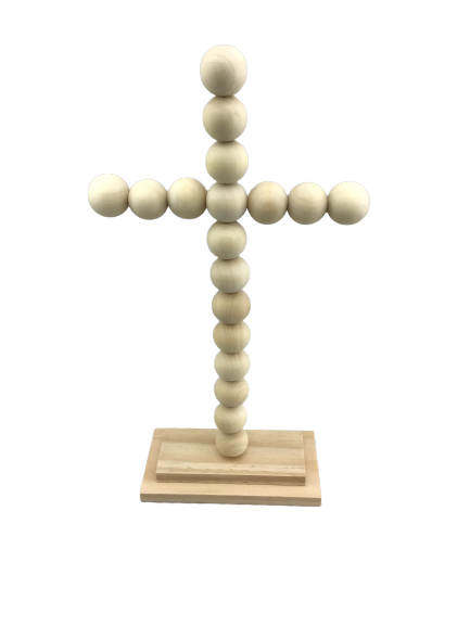 13 Inch Tabletop Natural Wood Bead Cross