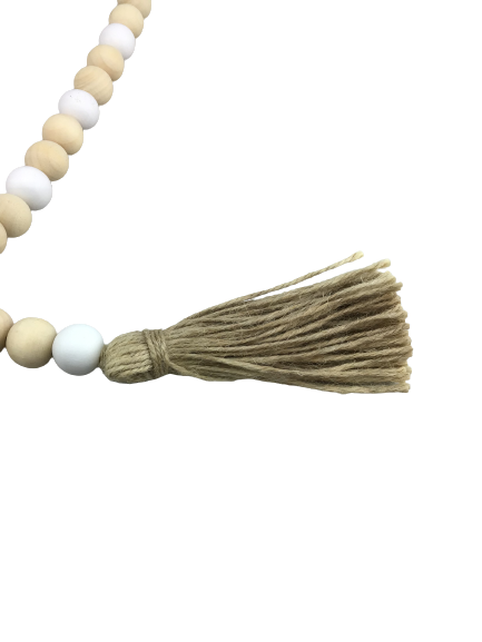40 Inch Natural And White Bead Garland With Cross And Tassel