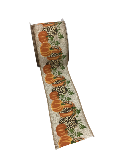 2.5 Inch Orange And Cheetah Print Pumpkins Ribbon