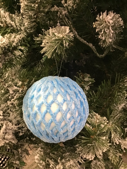 Light Blue 3.75 Inch Sparkling Harlequin Ball Ornament