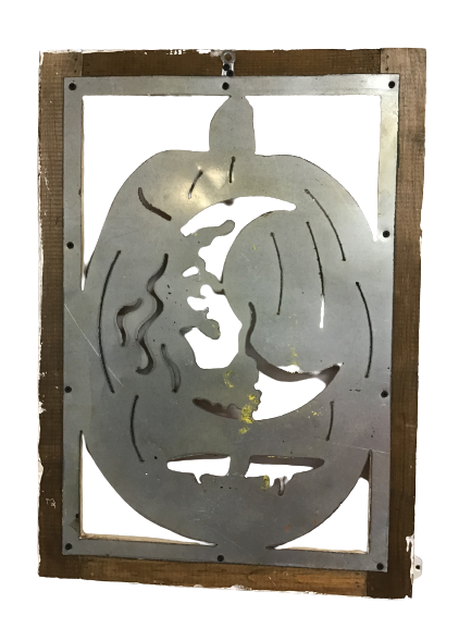 Large Witch Pumpkin Metal Wood Decor 2 Styles