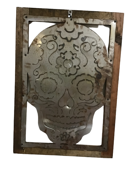 Large Sugar Skull Metal Wood Decor