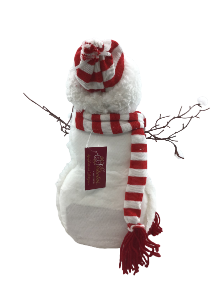 15.7 Inch Snowman With Red And White Striped Hat And Scarf