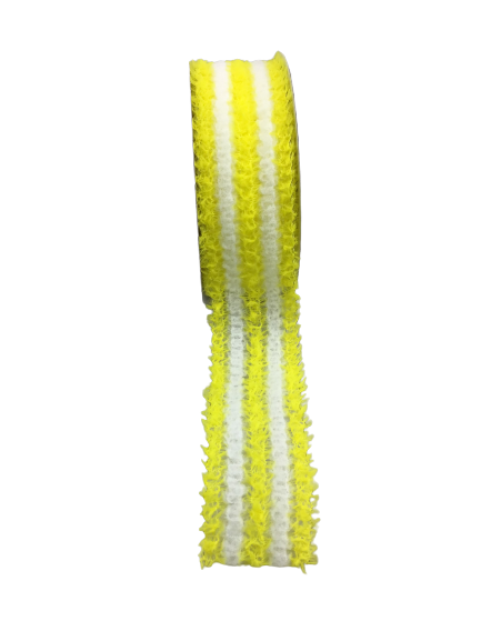 1.5 Inch Yellow White Fuzzy Stripe Ribbon