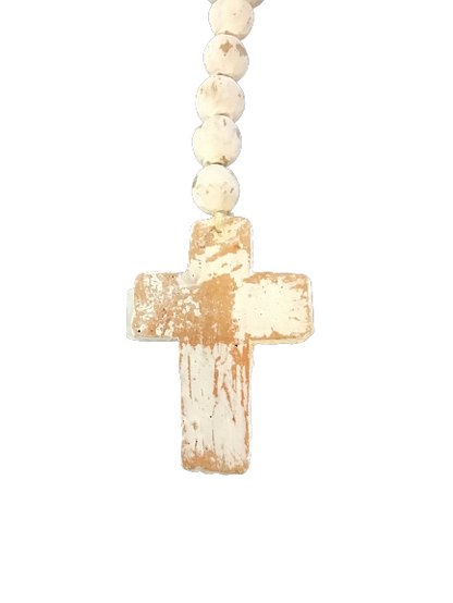 Large White Cross Prayer Beads