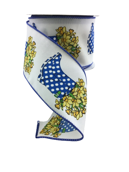 2.5 Inch Blue Rainboot And Daffodil Ribbon