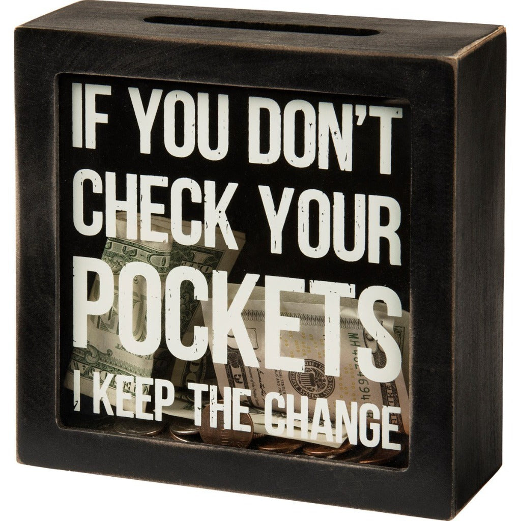 Check Your Pockets Black Cube Decor