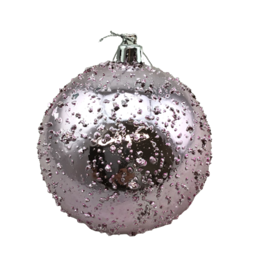 4 Inch Light Pink Faux Glass Beaded VP Ball Ornament