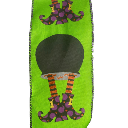 2.5 Inch Lime Green Ribbon With Witch Legs