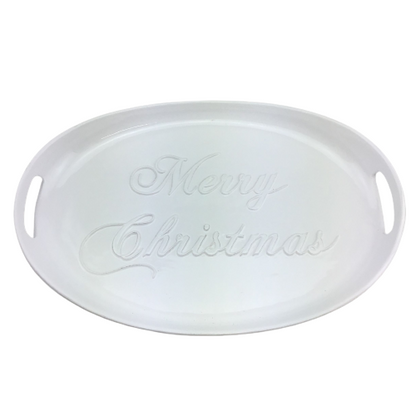 Merry Christmas Embossed White Platter