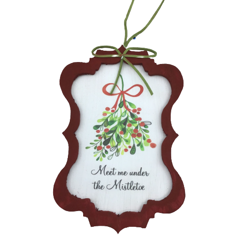 7.5 Inch Framed Tree Mistletoe Ornament Two Styles