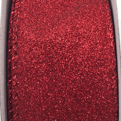 1.5 Inch 10 Yard Red All Flat Glitter Ribbon