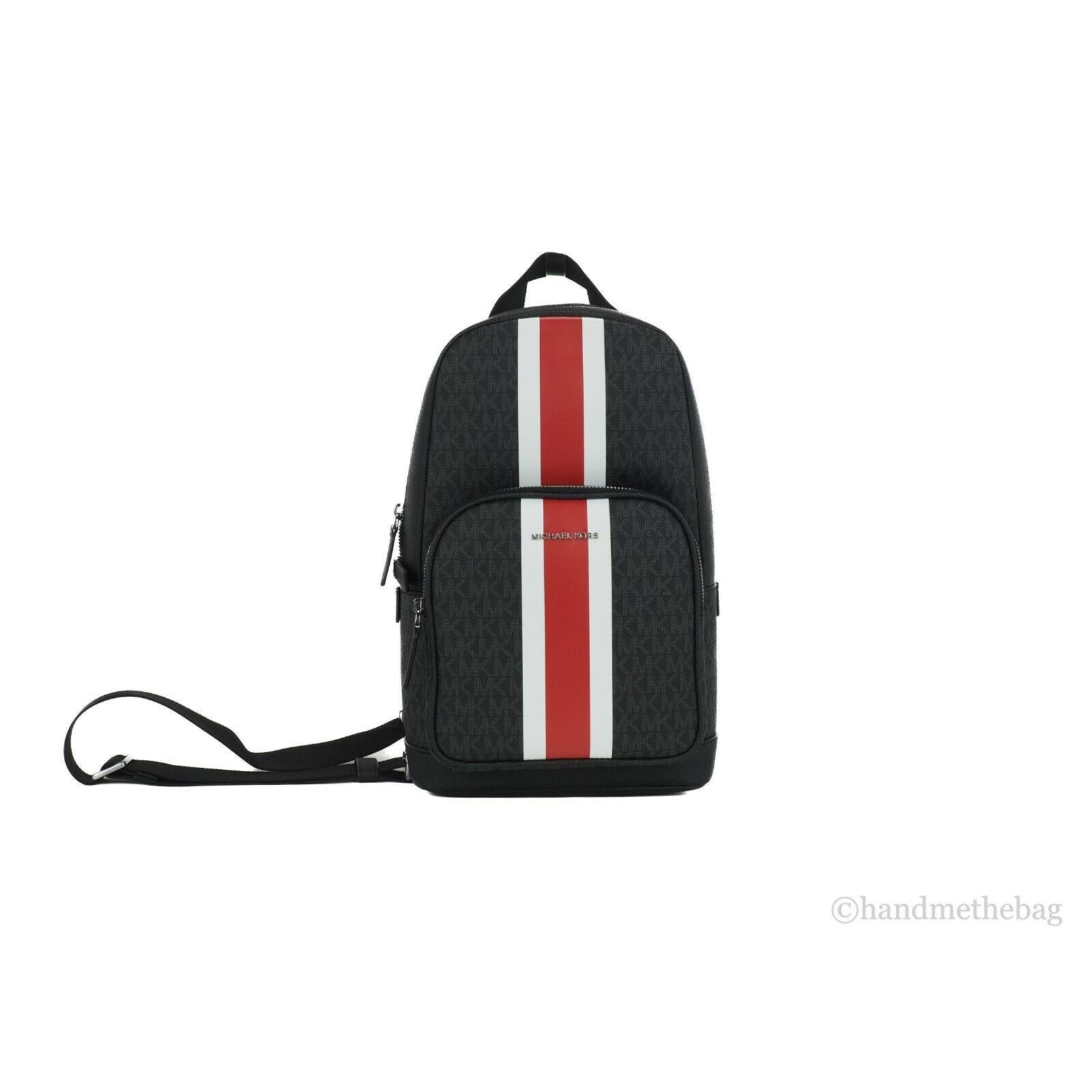 Michael Kors Cooper Racing Stripe Black Signature Commuter Sling Backpack