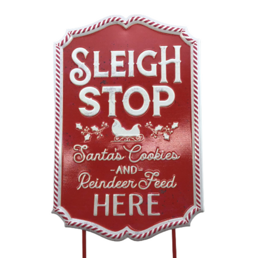 23.5 Inch Sleigh Stops Here Red Metal Stake