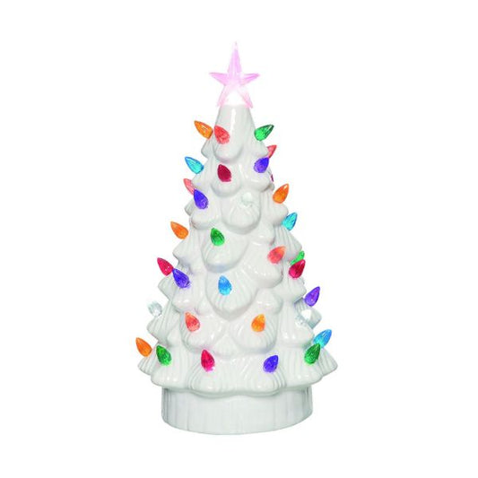 White Light Up Retro Ceramic Christmas Tree Decor