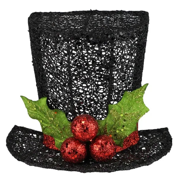 7.75 Inch Black Red And Lime Glitter Mesh Half Top Hat Decor